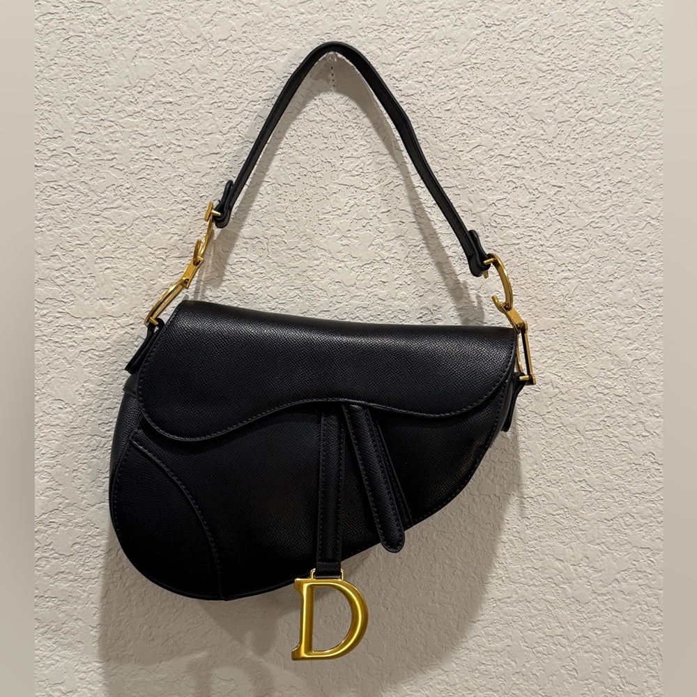 Dior Black Saddle Bag with Gold Hardware